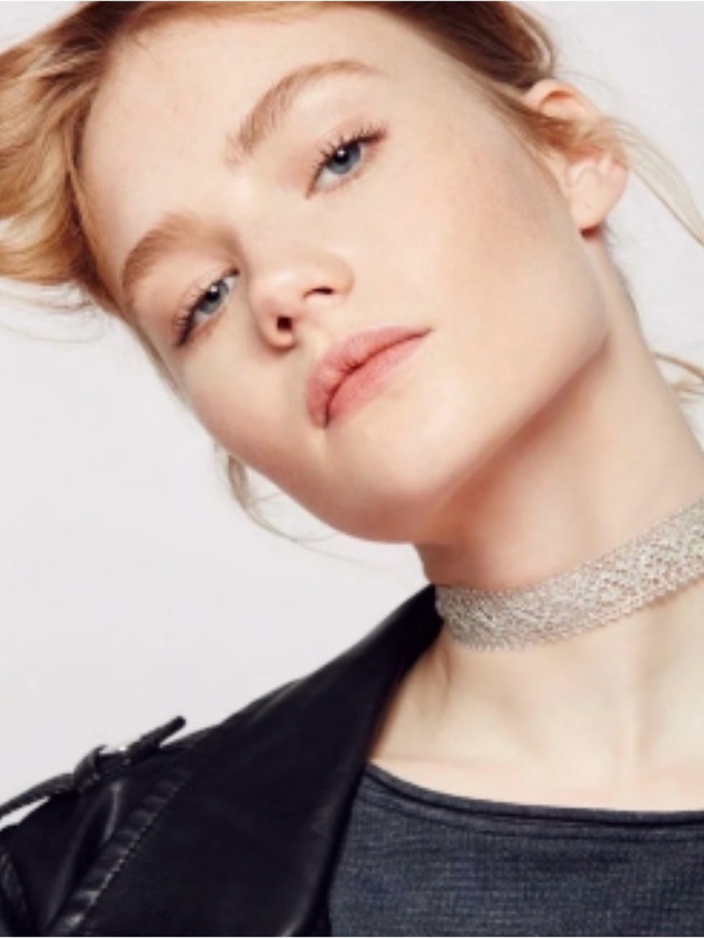 Free People Silver Crystal Mesh Choker Necklace